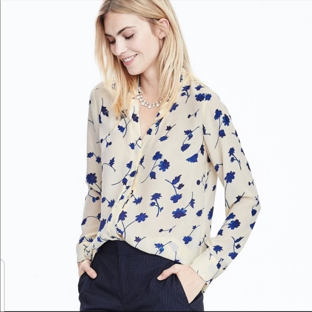 Banana Republic - Blue Floral Collar Blouse
